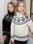 The Little Tailor Kids' Funnel Neck Snowflake Fair Isle Jumper, Black