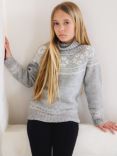 The Little Tailor Kids' Funnel Neck Snowflake Fair Isle Jumper, Grey