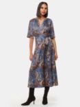 Whistles Marlow Dashed Snake Midi Dress, Blue/Multi