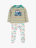 Frugi Baby Brooke Easy Dressing Organic Cotton Bodysuit, Let's Go/Iguana Stripe