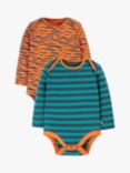 Frugi Baby Super Special Organic Cotton Bodysuits, Pack of 2, Tiger/Iguana Stripe