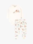 Frugi Baby Organic Cotton Kimono Bodysuit & Trousers Set, White/Multi