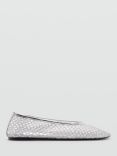 Mango Sarot Mesh Ballerina Pumps, Silver