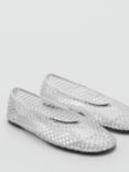 Mango Sarot Mesh Ballerina Pumps, Silver