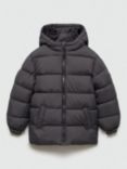 Mango Kids' America Hooded Puffer Jacket, Charcoal