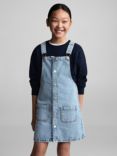 Mango Kids' Lara Denim Pinafore Dress, Open Blue