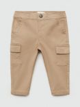 Mango Kids' Elasticated Waist Cargo Trousers, Pastel Brown