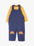 Frugi Kids' Rae Organic Cotton Dungaree & Bodysuit Set, Navy Blue/Goldstripe