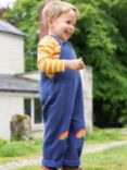 Frugi Kids' Rae Organic Cotton Dungaree & Bodysuit Set, Navy Blue/Goldstripe