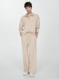 Mango Nique Drawstring Wide Leg Joggers, Light Beige