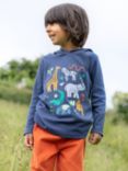 Frugi Kids' Campfire Organic Cotton Applique Hoodie, Navy/Multi