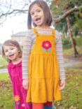 Frugi Kids' Michaela Cotton Cord Pinafore Dress, Gold/Flower