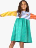 Frugi Kids' Amelia Organic Cotton Stripe Dress, Hotchpotch Rainbow