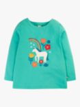 Frugi Kids' Anna Organic Cotton Applique Top, Pacific Aqua