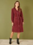 Yumi Cord Shirt Midi Dress, Burgundy