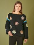 Yumi Crochet Flowers Jumper, Black/Multi