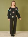 Yumi Crochet Flowers Jumper, Black/Multi