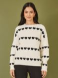 Yumi Ivy Heart Stripe Jumper, Ivory/Black