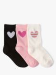 Lindex Kids' Lurex Heart Socks, Pack of 3, Black/Pink/White