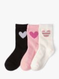 Lindex Kids' Lurex Heart Socks, Pack of 3, Black/Pink/White