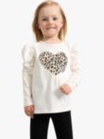 Lindex Kids' Leopard Print Heart Applique Top, Dusty White