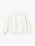 Benetton Kids' Cat Motif Crew Neck Sweatshirt, Cream