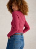 White Stuff Halley Henley Stripe Top, Pink/Burgundy