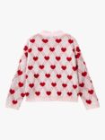 Benetton Kids' Heart Print Cardigan, Pink/Red