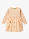 Benetton Kid's Cat Print Midi Dress, Apricot