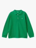 Benetton Kids' Cotton Long Sleeve Polo Shirt, Intense Green