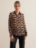 Phase Eight Cora Chain Print Semi-Sheer Shirt, Black/Camel