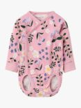 Polarn O. Pyret Baby Organic Cotton Blend Floral Wrap Bodysuit, Pink