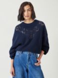 HUSH Louise Lace Insert Jumper, Navy