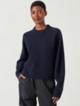 HUSH Nina Merino Wool Crop Jumper, Navy