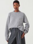 HUSH Nina Merino Wool Crop Jumper, Grey Marl