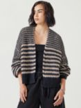 HUSH Skye Stripe Wool Blend Cardigan, Black/Sand