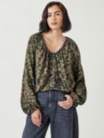 HUSH Elise V-Neck Animal Print Top, Khaki/Multi