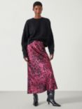 HUSH Simone Animal Print Slinky Midi Skirt, Oxblood