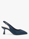 Paradox London Fiora Wide Fit Diamante Kitten Heel Slingback Court Shoes, Navy