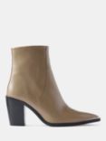 Mint Velvet Leather Heeled Pointed Ankle Boots, Taupe