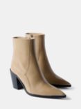 Mint Velvet Leather Heeled Pointed Ankle Boots, Taupe