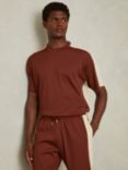 Reiss Canyon Oversized Plisse Crew Neck T-Shirt, Rust Red/Off White