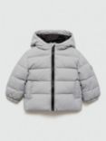 Mango Kids' Aldo Quilted Hooded Jacket, Pastel Grey