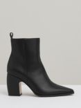 Reiss Amy Leather Pointed Ankle Boots, Black