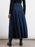 Albaray Midi Pleat Denim Skirt, Dark Wash Indigo