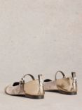 White Stuff Loral Metallic Leather Velvet Mary Janes, Dusty Grey