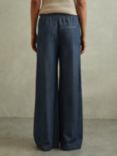 Reiss Carter Drawstring Wide Leg Trousers, Mid Blue