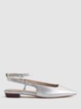 Reiss Freya Leather Pointed Slingback Ballerina Pumps, Silver