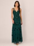 Adrianna Papell Bead Mesh Illusion Dress, Gem Green