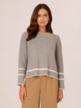 Adrianna Papell Tipped Stripe Side Button Jumper, Heather Grey/Ivory